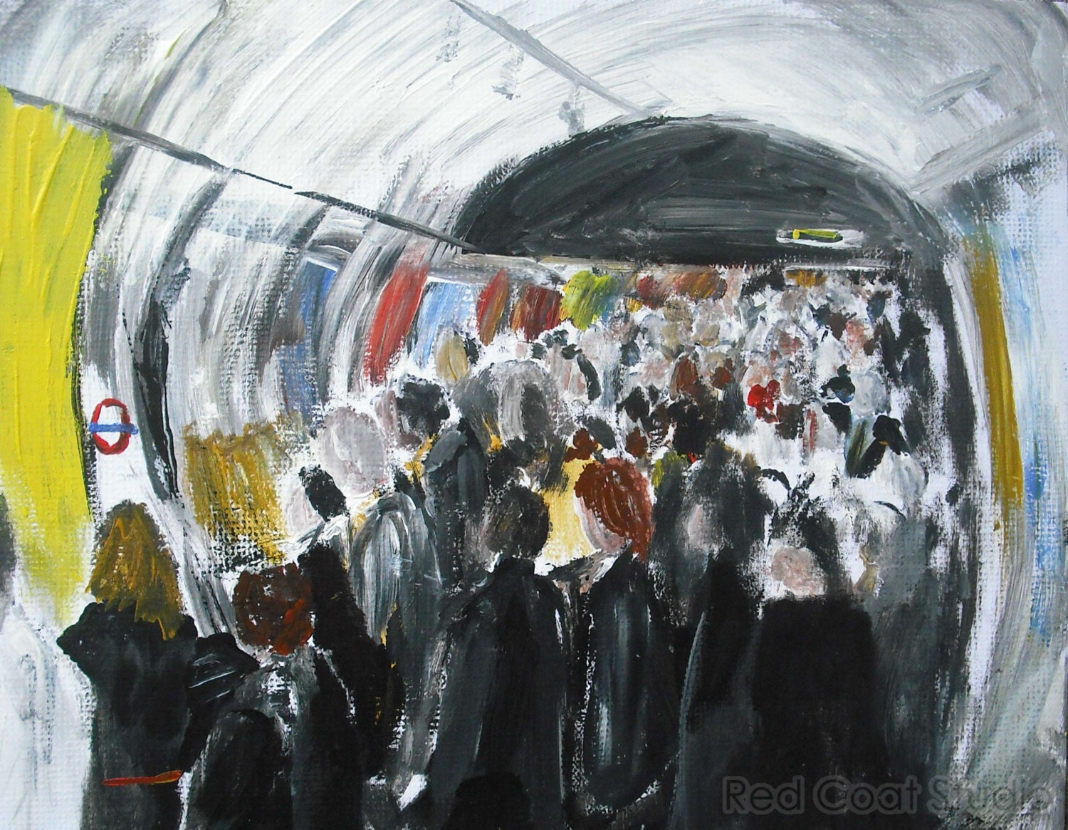 People Underground at the Subway Station in London England Print from Original Painting