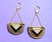 Lune earings gold, lamb leather and gold plated, handmade, graphic shape