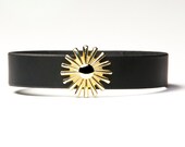 Black Leather Choker with Brass Rowel Spur - Latigo -  Brass Fasteners