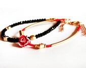 Bracelet set red seed beads cabochon flower gold plated tube black czech beads heart evil eye valentine jewelry best friend gift for her