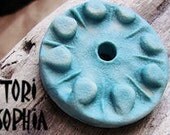 Pendant   - Ceramic - Light  Dusty Turquoise - Round Donut with center hole - Art Beads P02