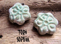Charm set - Ceramic - Pale Green - Flower - Perfect for Earrings- Handcrafted Art Beads   C34