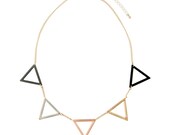 Minimalist Fashion 5 Hollow Triangle Bunting Solid Metal Metallic Statement Bib Collar Choker Steampunk Necklace, Geometry Geometric Jewelry