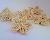 Handmade Yellow and White Print Fabric Flower from Vintage Fabric Set of 5
