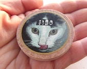 Cat Badge / Pin / Brooch Face Lick Kitten Cats Humor Humorous Hipster Unusual Accessories