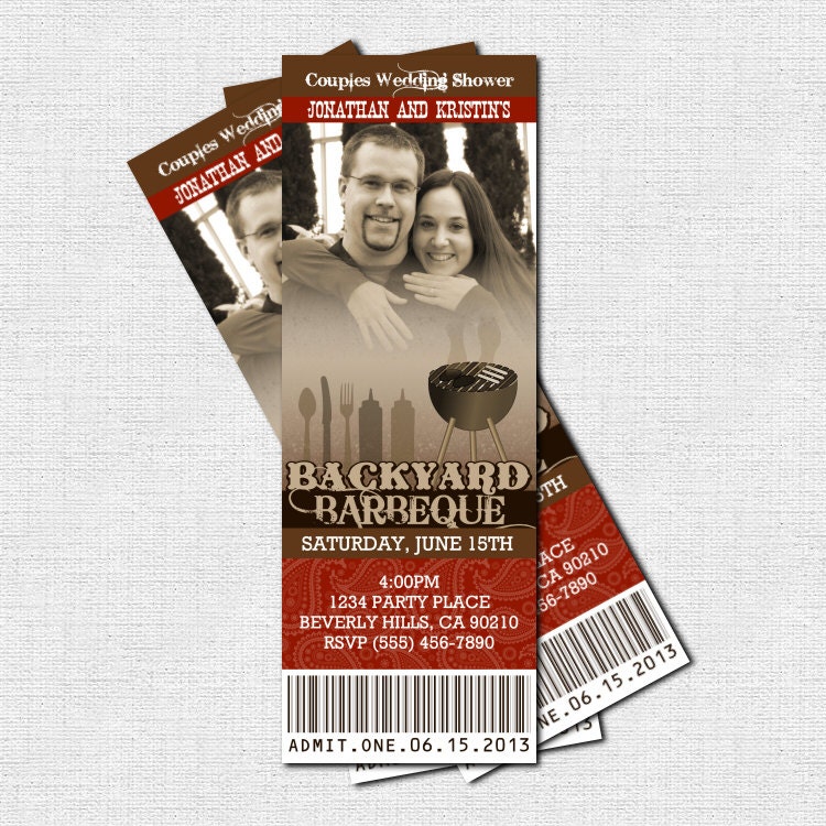 BACKYARD BBQ TICKET Invitations Barbeque Cookout Birthday Party or Shower - (print your own) Personalized Printable
