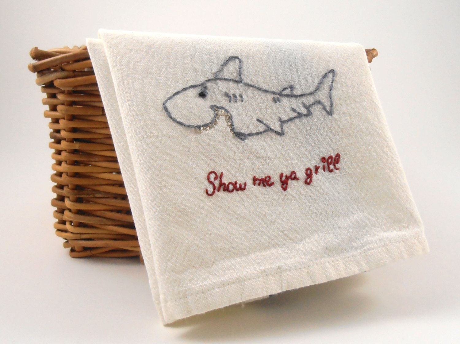 Hand Embroidered Shark Towel