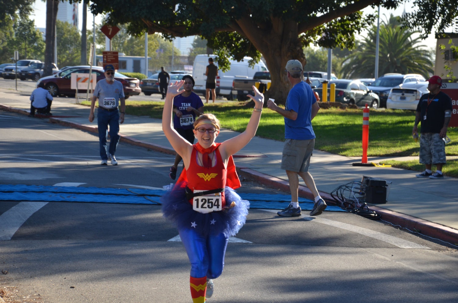 Running Tutu: Wonder Woman Custom Racing Tank and Pixie Length (9 inch) Tutu