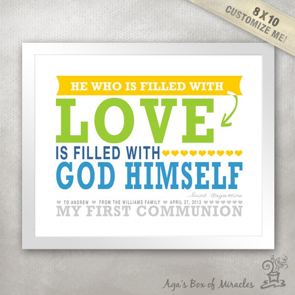 8x10 PRINT Personalized First Communion Gift / Unique Wordart for Children / Inspirational St Augustine Quote / Custom Subway Religious Art