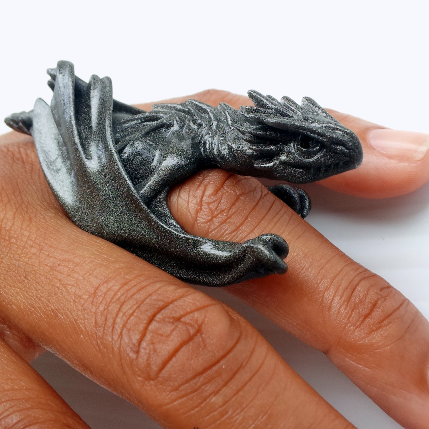 Two-Claw: Horntail Dragon Ring - Medieval Sculpted Resin Jewelry