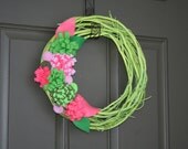 Spring Vine Wreath/Easter/Felt Flowers/Burlap Ribbon