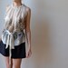 Cream silk top blouse. Floral print. High neck blouse. One size fits many.