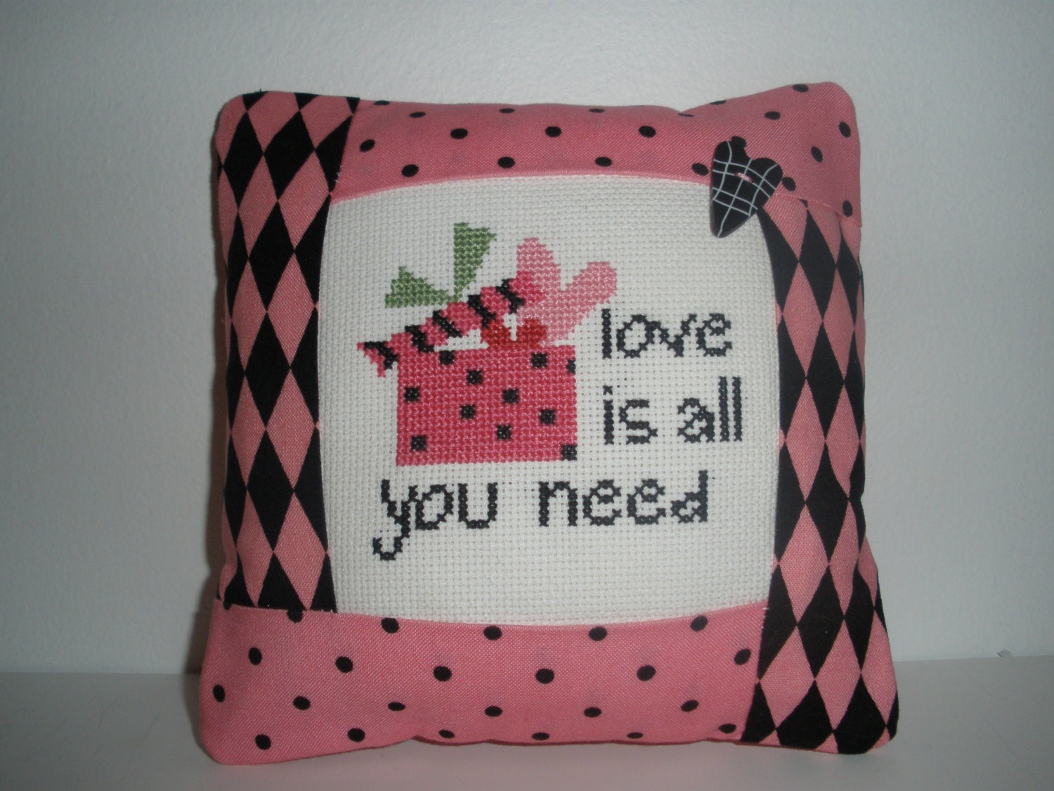 Valentines, Finished Cross-Stitched Pillow,