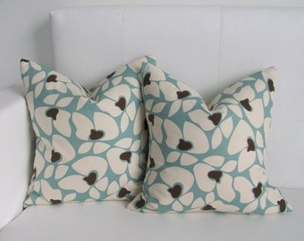 20x20 or 22x22 Pillow Covers - Modern Flowers - Village Blue Pair