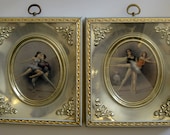 Ballet Dancers 1950's Wall Hanging Signed Gina, Mid Century Gold Gilt Frame, Couple Dancing, Framed Ballet Art