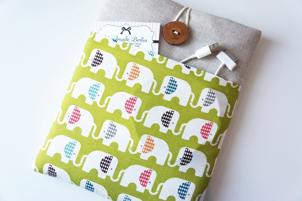 100% Premuim Organic Cotton iPad Case - Padded - Kindle Fire HD 8.9'' - Nexus 10 - Nook HD Plus - Unique Handmade Wood Button
