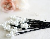 white glass pearl hair pin wedding bridal hair pin bridesmaids hair pin Set of 10 Hair Pins