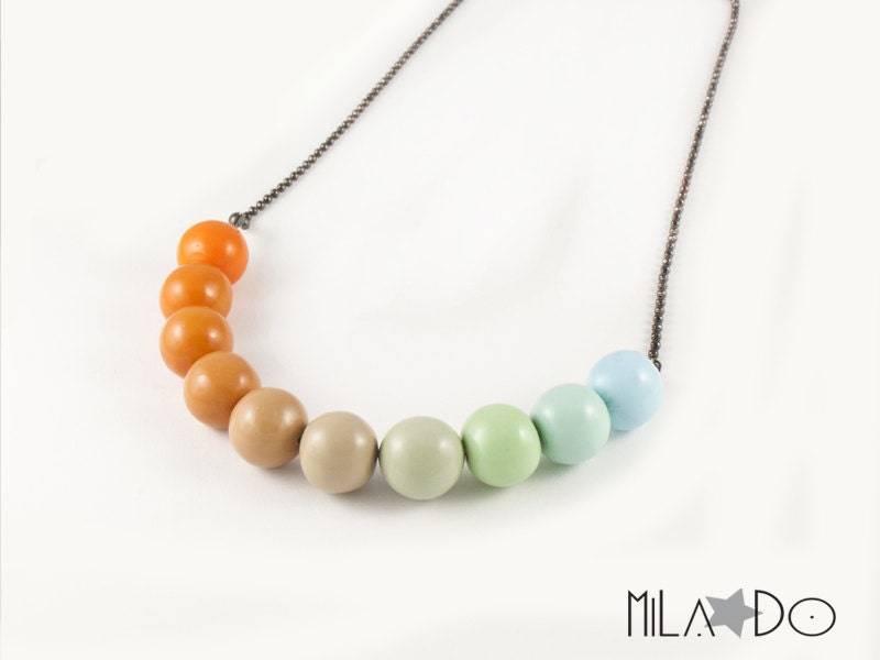 Kisa necklace Ombre Aqua and orange Geometric handmade beads - Ombre jewelry - Women necklace