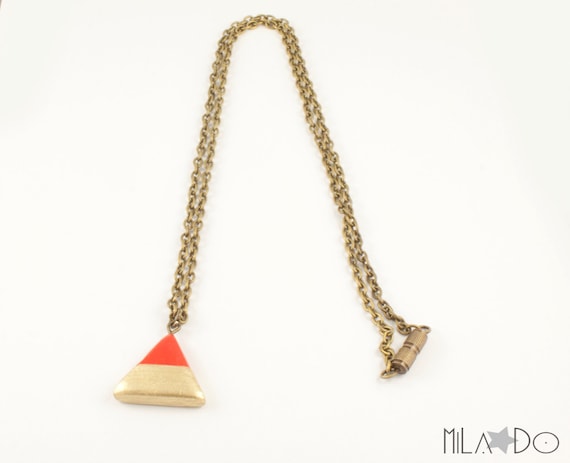 Collier Triangle rouge doré, chaîne bronze