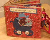 BABY COWBOY Paper Bag Album First Year Milestones New Born Highlights Shower Paper Bag Album Scrapbook Milestones Brag Memory Keepsake