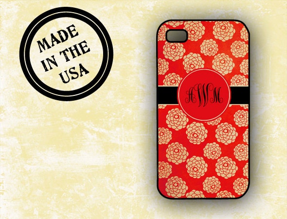 iPhone 5 case - Red damask, floral Iphone 5 case - personalised Iphone 5 cover plastic silicone rubber iphone 5 case monogram (9935)