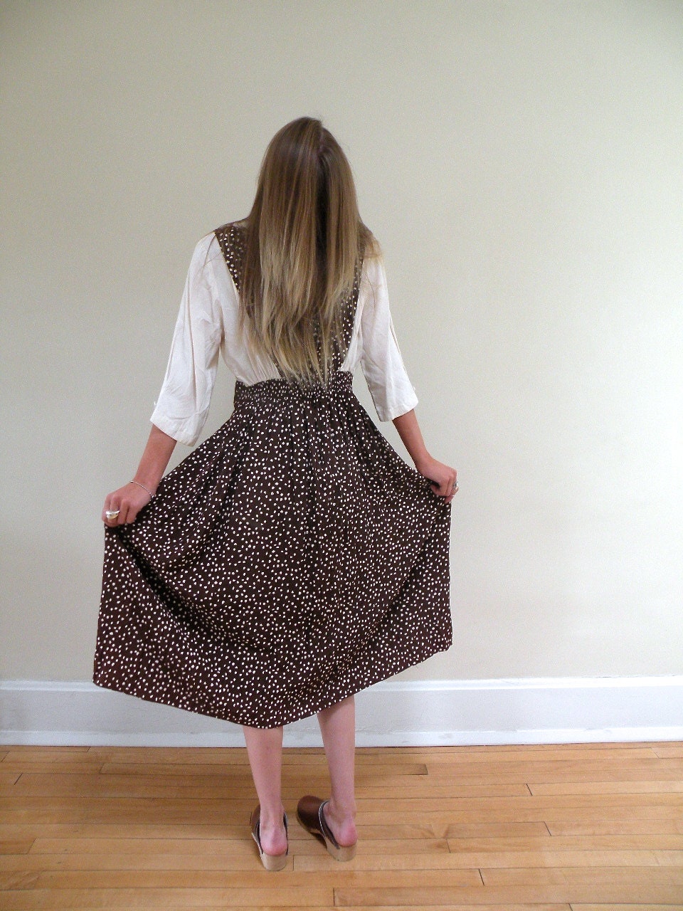 vintage Swedish Brown and Ivory Heart Print Dress