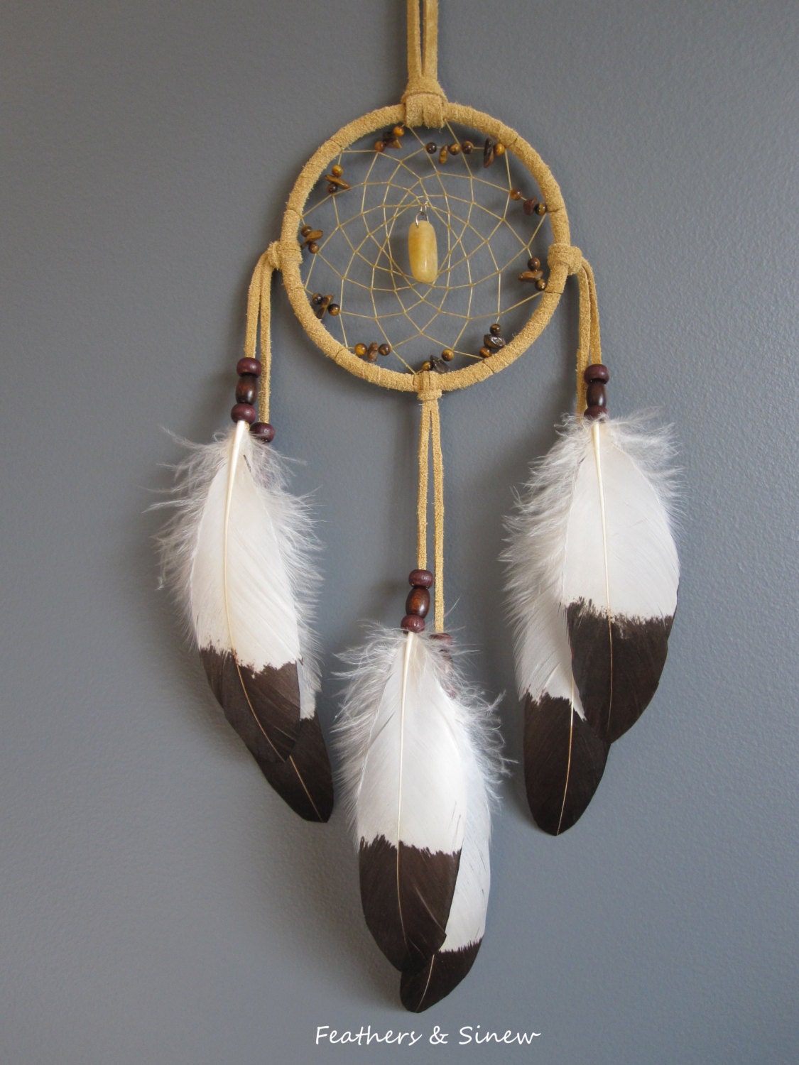 Dream Catcher Buckskin Suede with Imitation Eagle Coverlet Feathers
