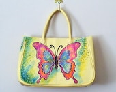 SBB Hand painted yellow handbag PINK BUTTERFLY