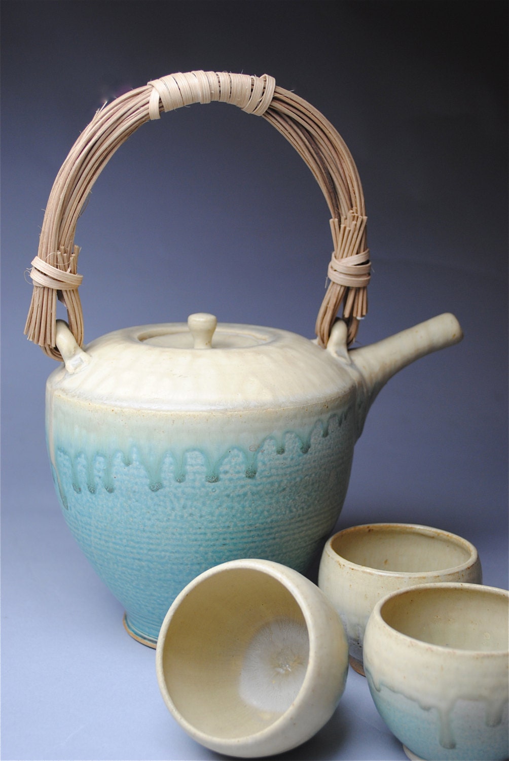 Tea Set Stoneware Green and Taffy