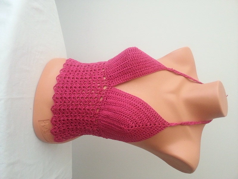 Fuschia  mercerized yarn  Crochet halter  top bikini,Bra /Bikini ,halter,summer bikini, corset
