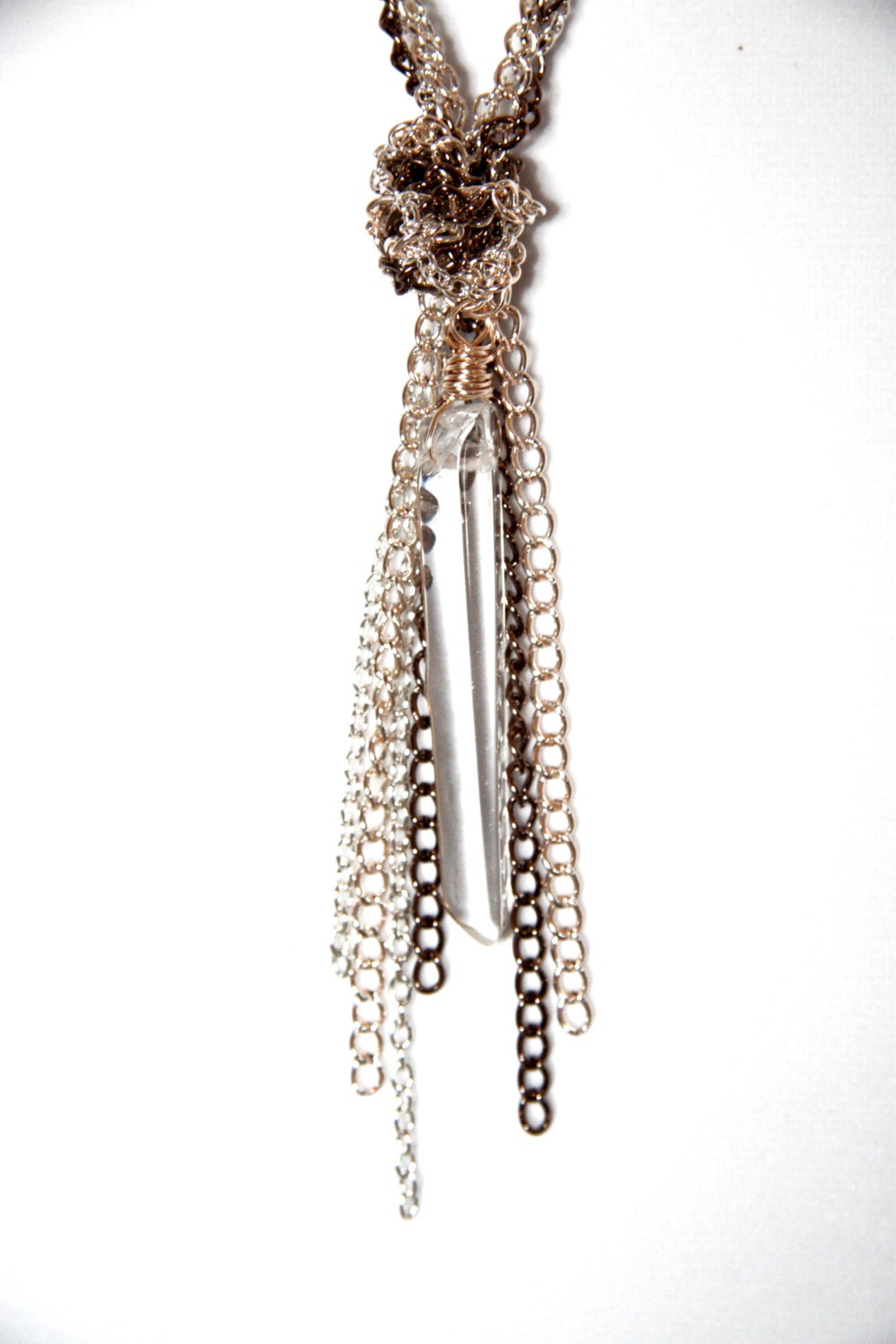 Large Clear Quartz Wand Energy Amplifying Necklace - Reiki Infused - Assists Manifestation - 36" Braided Multi Colored Chains