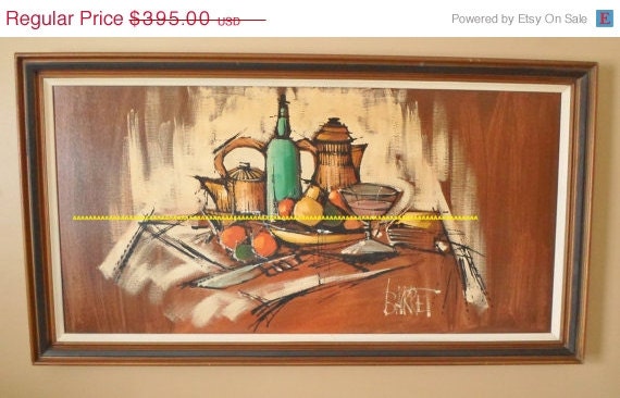 SPRING SALE Original Mid Century Modern Abstract Painting Signed Barret, Oil on Canvas Painting, Still Life, Large, Framed, Vintage,1950'S