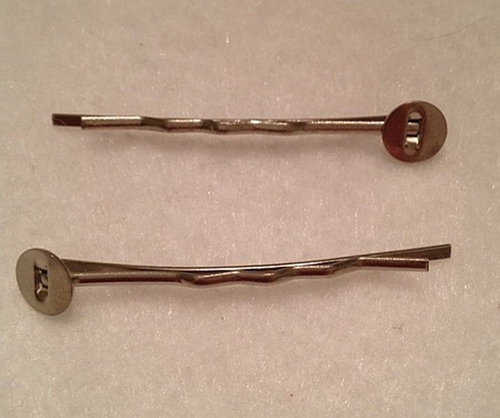 12 Bobby Pins with Glue Pads, Silver Blanks