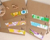 brown paper notecards - embellished with vintage fabric tape - hi - set of 6