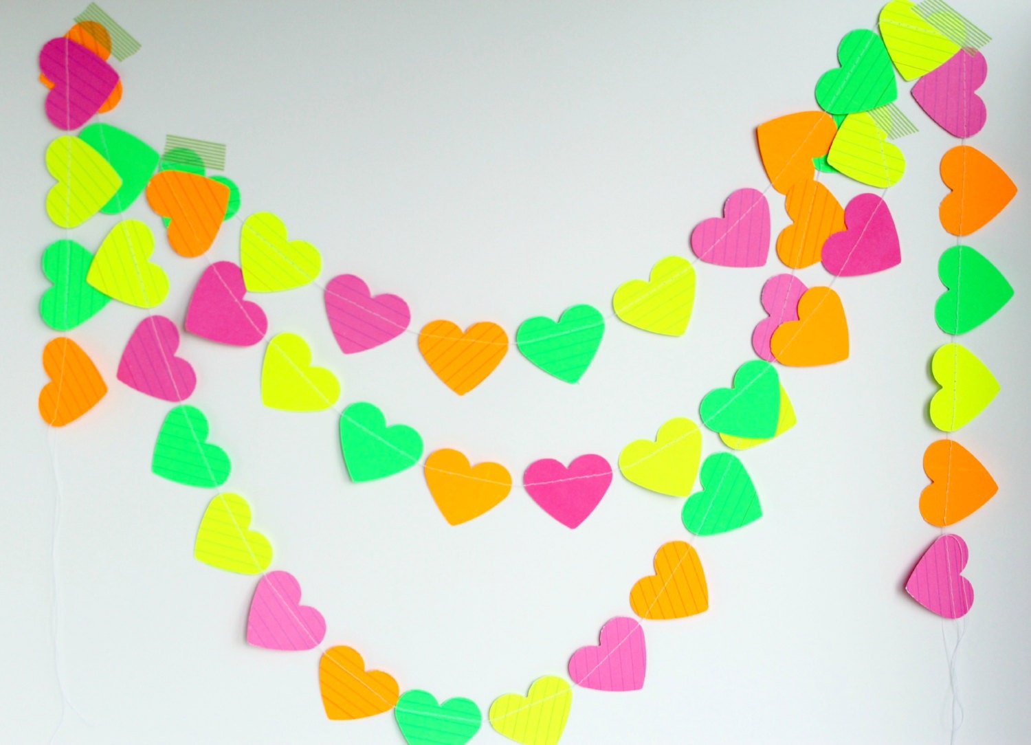 paper heart garland - party and room decor - neon colors