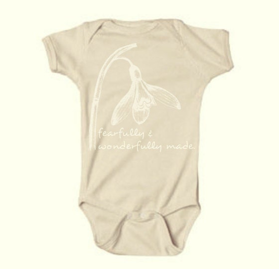 Tan Baby Girl Onesie - Fearfully & Wonderfully Made - Floral Design - Minimalistic