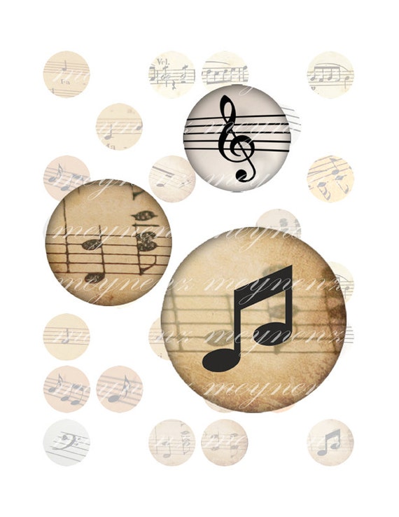 Let's Listen to the Music - Printable 1 inch round for jewelry, magnet - Jpg File no. A022