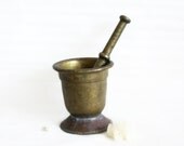 Antique brass apothecary MORTAR and pestle VERY HEAVY primitive Herb grinder bowl Solid muddler Spice crushing tool Kitchen home decor gift