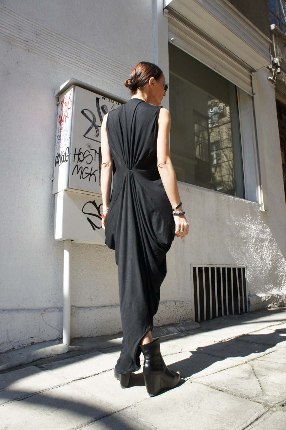 Black Kaftan / Maxi Black Dress / Asymmetrical Tunic