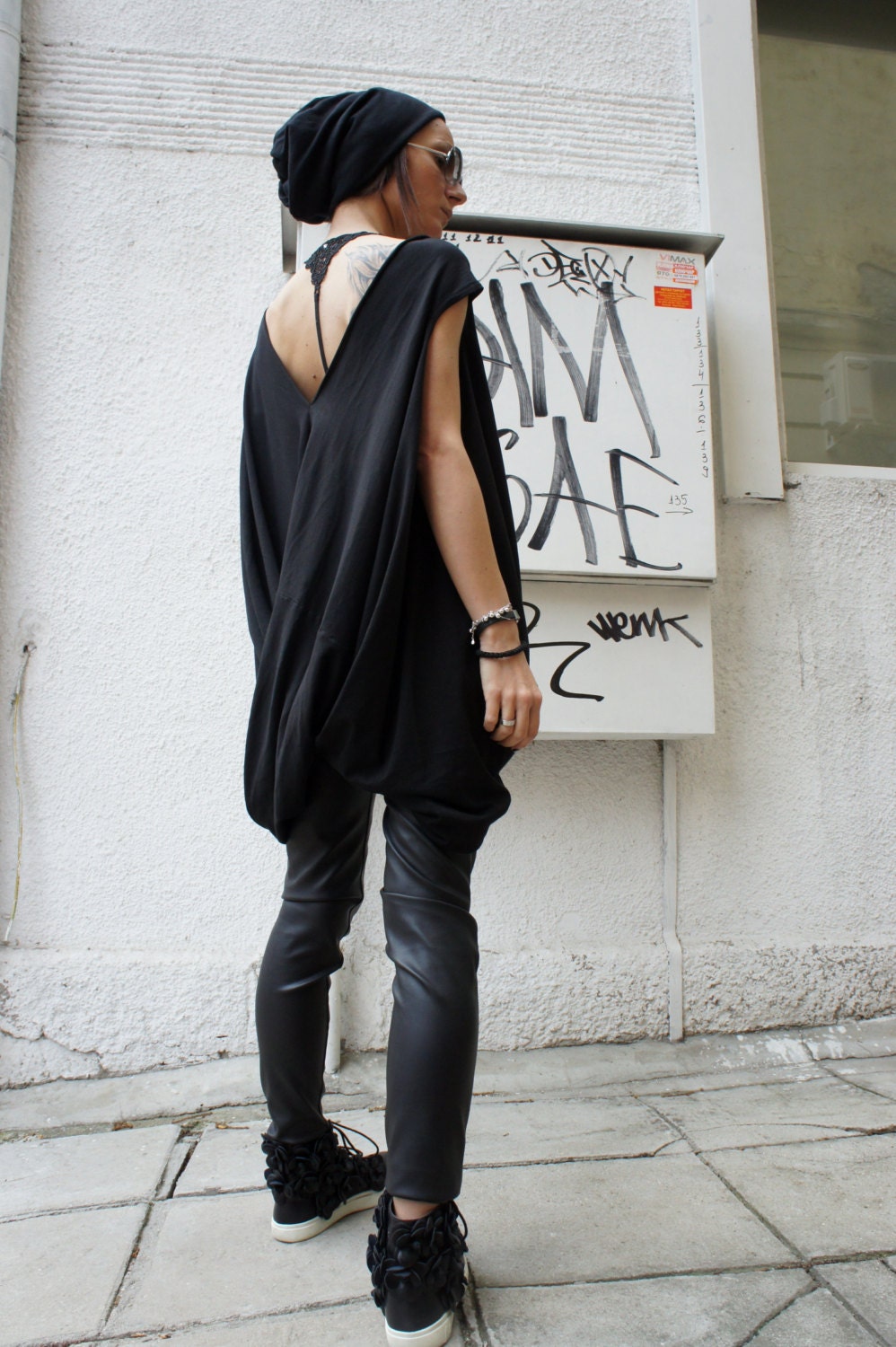 Oversize Twisted Tunic Top/ Black Loose Dress- Tunic / Asymmetrical Top