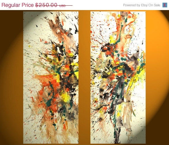 Spring Sale - 2 - Large Original 36x18 Abstract Paintings - Custom Commissioned Original Art - Abstract Expressionism - Contemporary Art