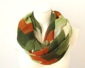 Infinity Scarf Zigzag Pattern Geometric Tribal Chevron Print Green, Terracotta, Beige Chunky Spring Summer Colors