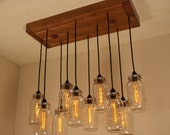 Mason Jar Chandelier - Mason Jar Lighting - Huge Mason Jars With Edison Bulbs - Refined Alder Wood