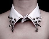 Spiked White Collar Necklace with Pentagram and Ankh