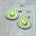 Wood Earrings with Green Paisley Ornament (Laser cut )