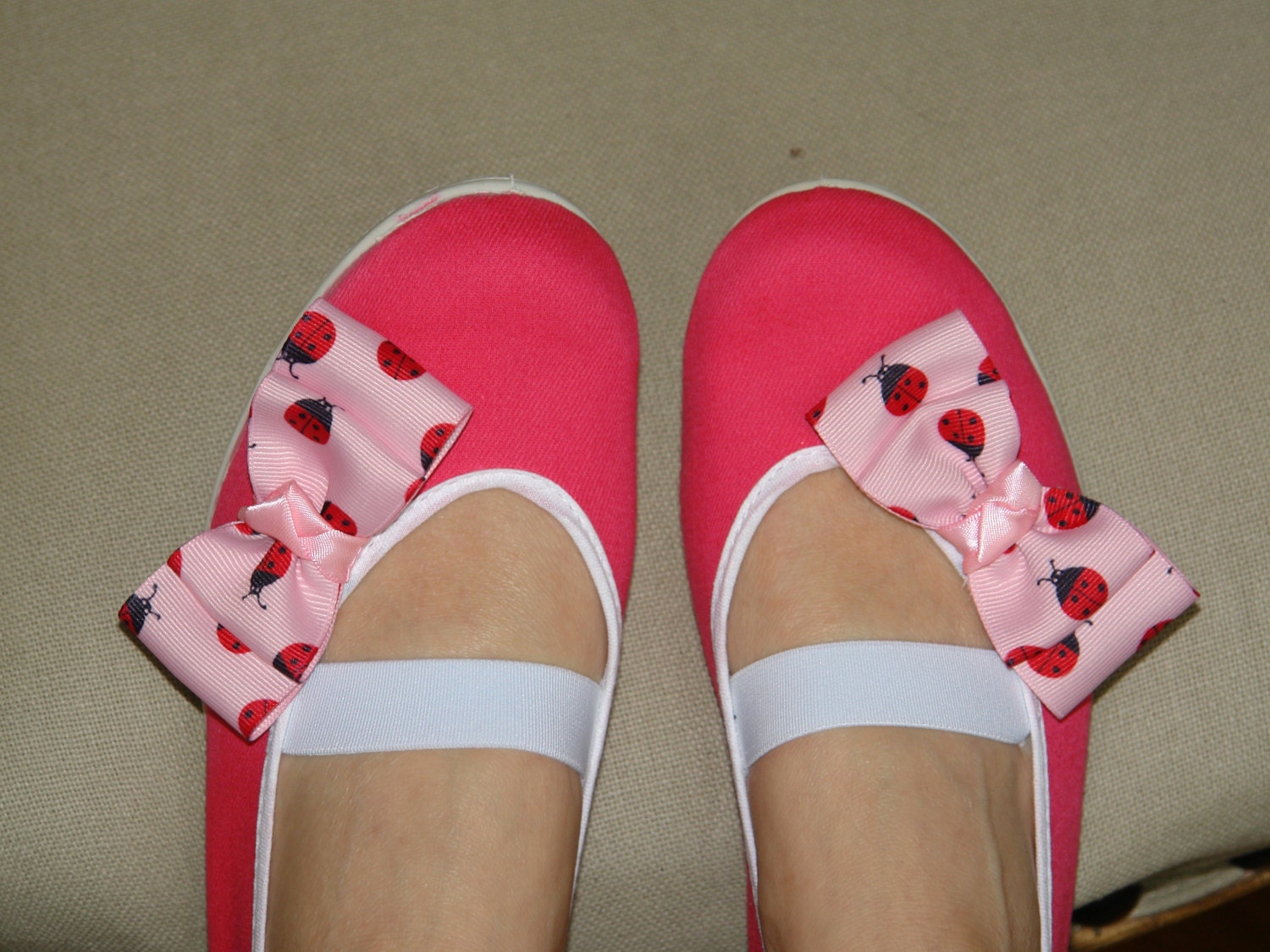 mary janes woman girls shoes, handmade pink ladybug bow, pink cotton, flexible sole, gym ballet flats dance dancing summer dress  shoes