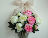 spring wreath peony arrangements front door decorations wall decor wedding mother's day flowers gift pink peonies handmade wreaths