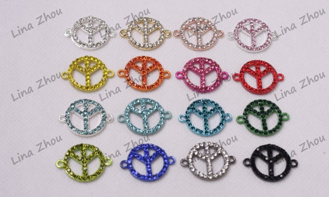 wholesale:16ps 20MM Round Crystal Rhinestone Peace Sign Logo Beads for Bracelet/Jewelry Making --Mixed Sales