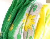 Infinity Scarf, Green Scarf, Cotton Sari Scarf, Cotton Scarf, Floral Scarf, Yellow Scarf