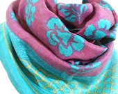 Purple Infinity Scarf, Floral Scarf, Silk Sari Scarf, Indian Scarf, Green Scarf, Circle Scarf